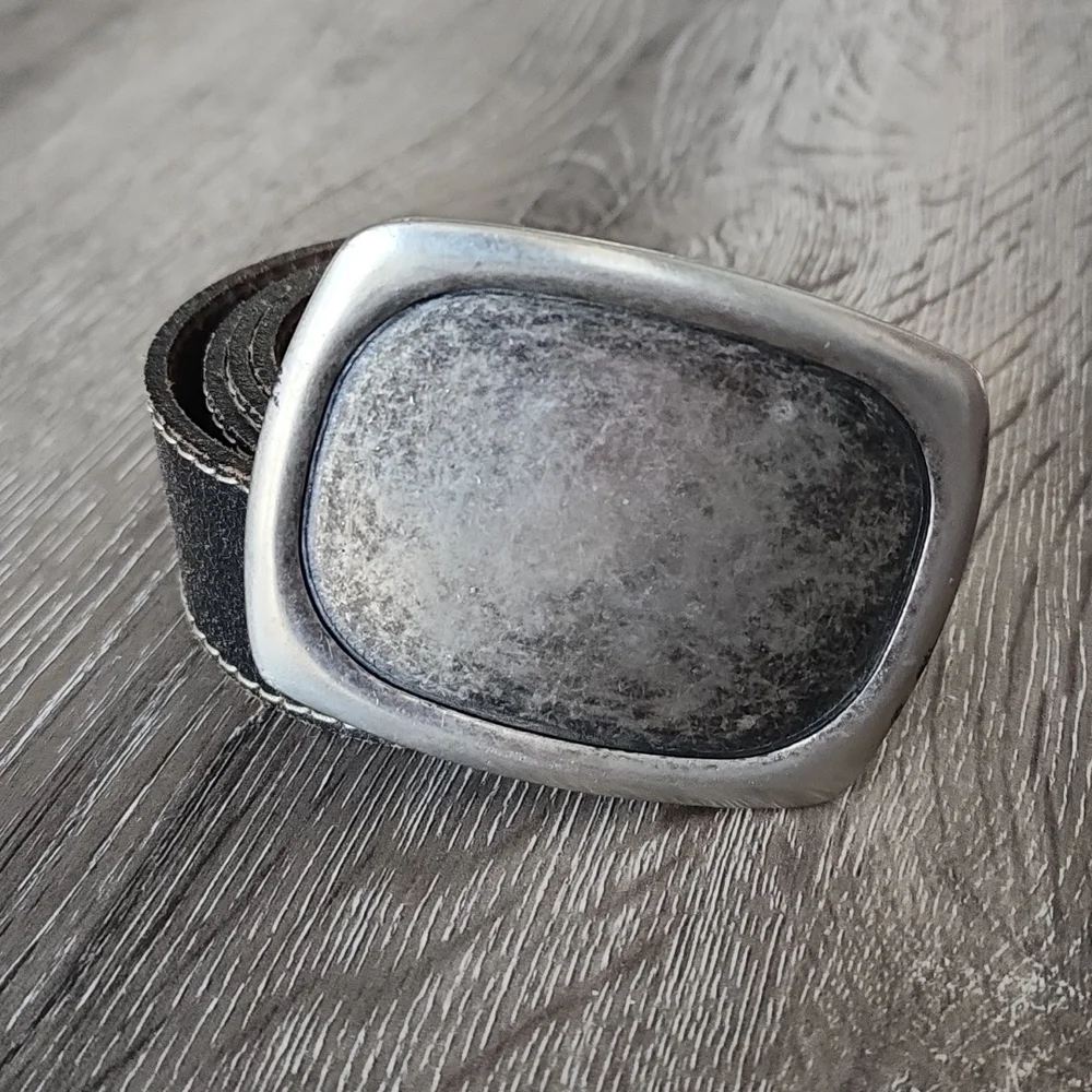 Vintage Landes Distressed Weathered Leather Belt with Silver Nickel Buckle